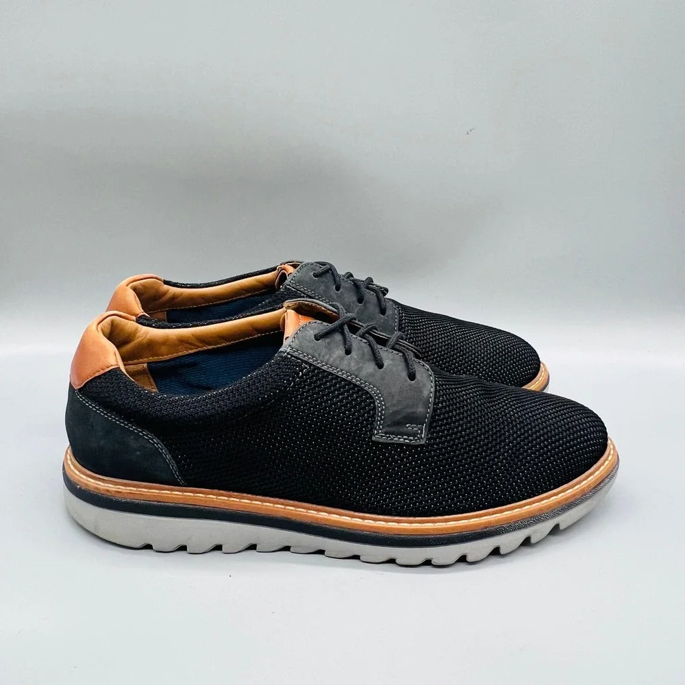 Johnston & Murphy Shoes Mens 9.5 Black Knit Braydon Plain Toe Lace Up Sneakers